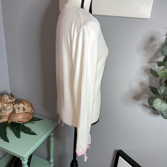 Tiki Tirawa size 1 M L Bone Pink Frayed Trim Cardigan Button Sweater 🏷 - Picture 3 of 15